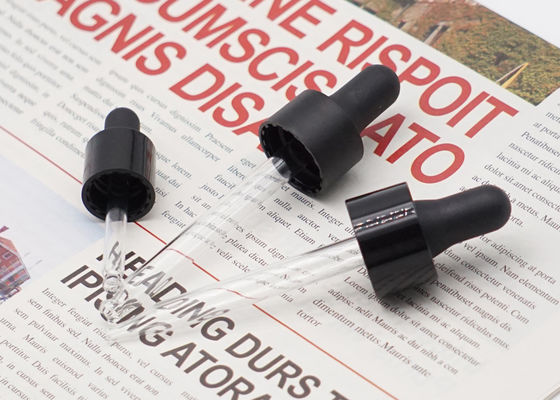 बोतलों के लिए 15 मिमी 18 मिमी 24 मिमी ब्लैक ग्लास ड्रॉपर पिपेट चिकना प्लास्टिक कैप